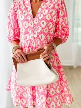 NWOT Pink Printed Midi Dress with Button Front